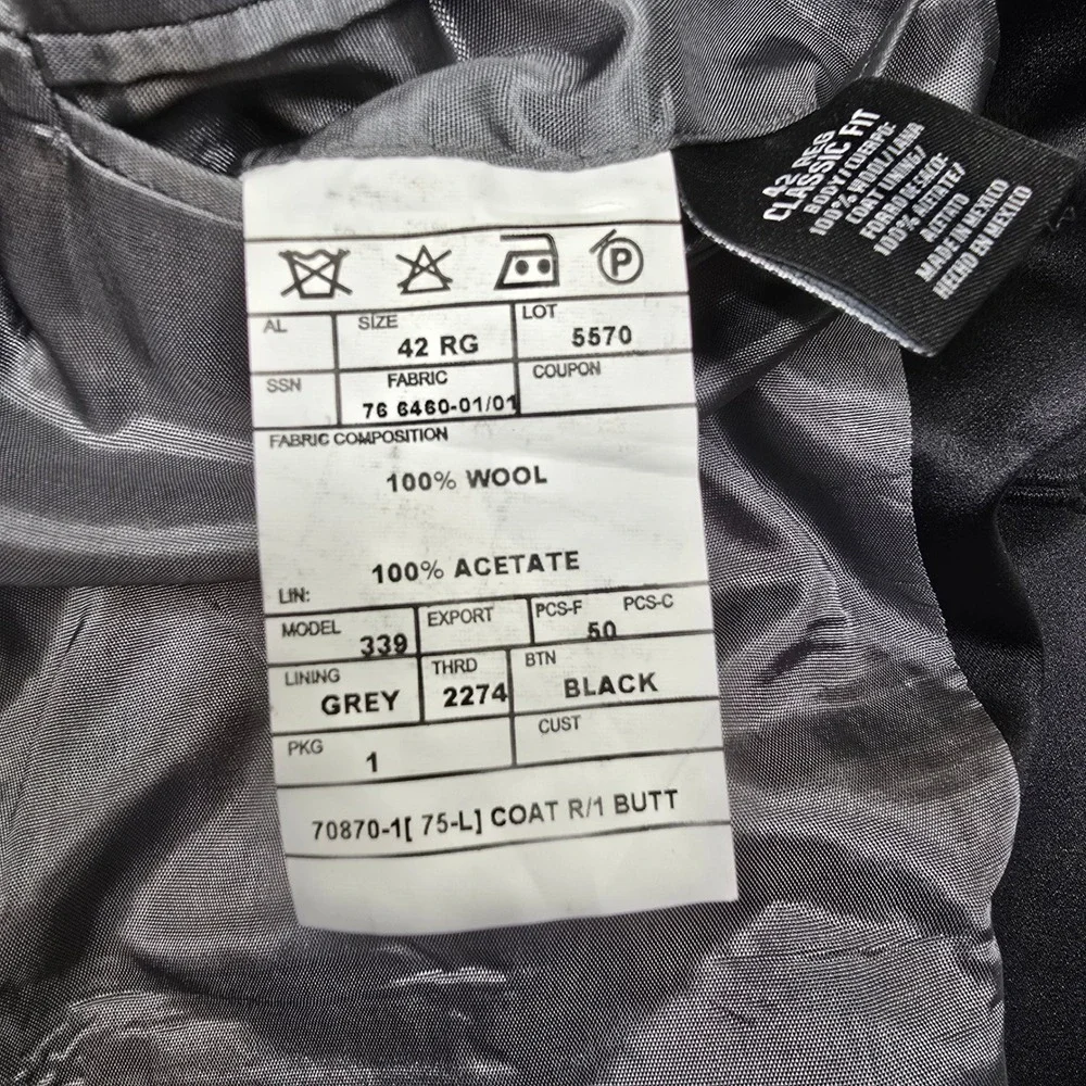 Stafford Tuxedo Suit Mens 42R 2 Piece Pants 36x28 Black‎ Wool Classic Fit